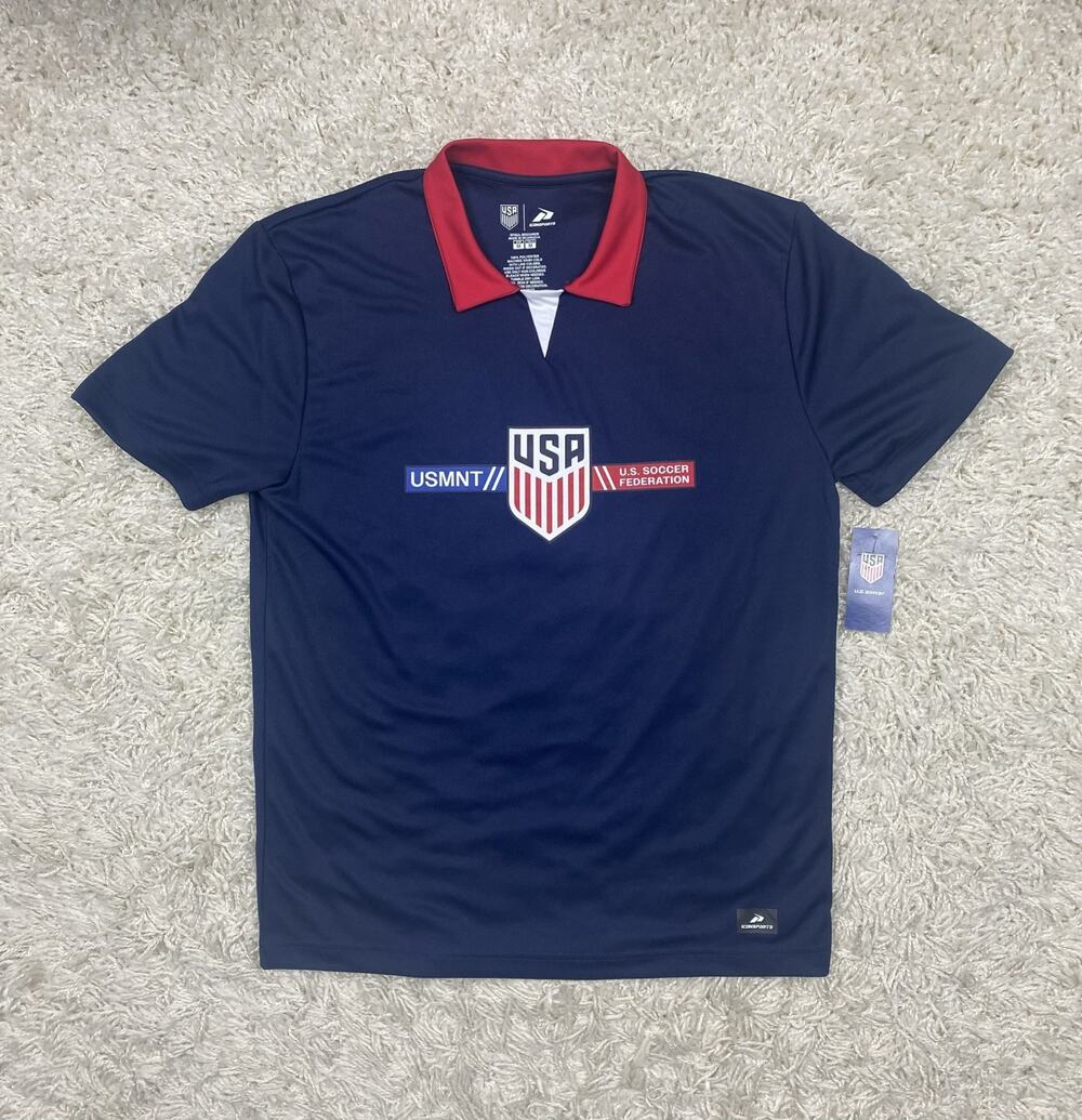 Official USMNT Soccer Jersey Men's M Navy Red USA Crest New With Tags